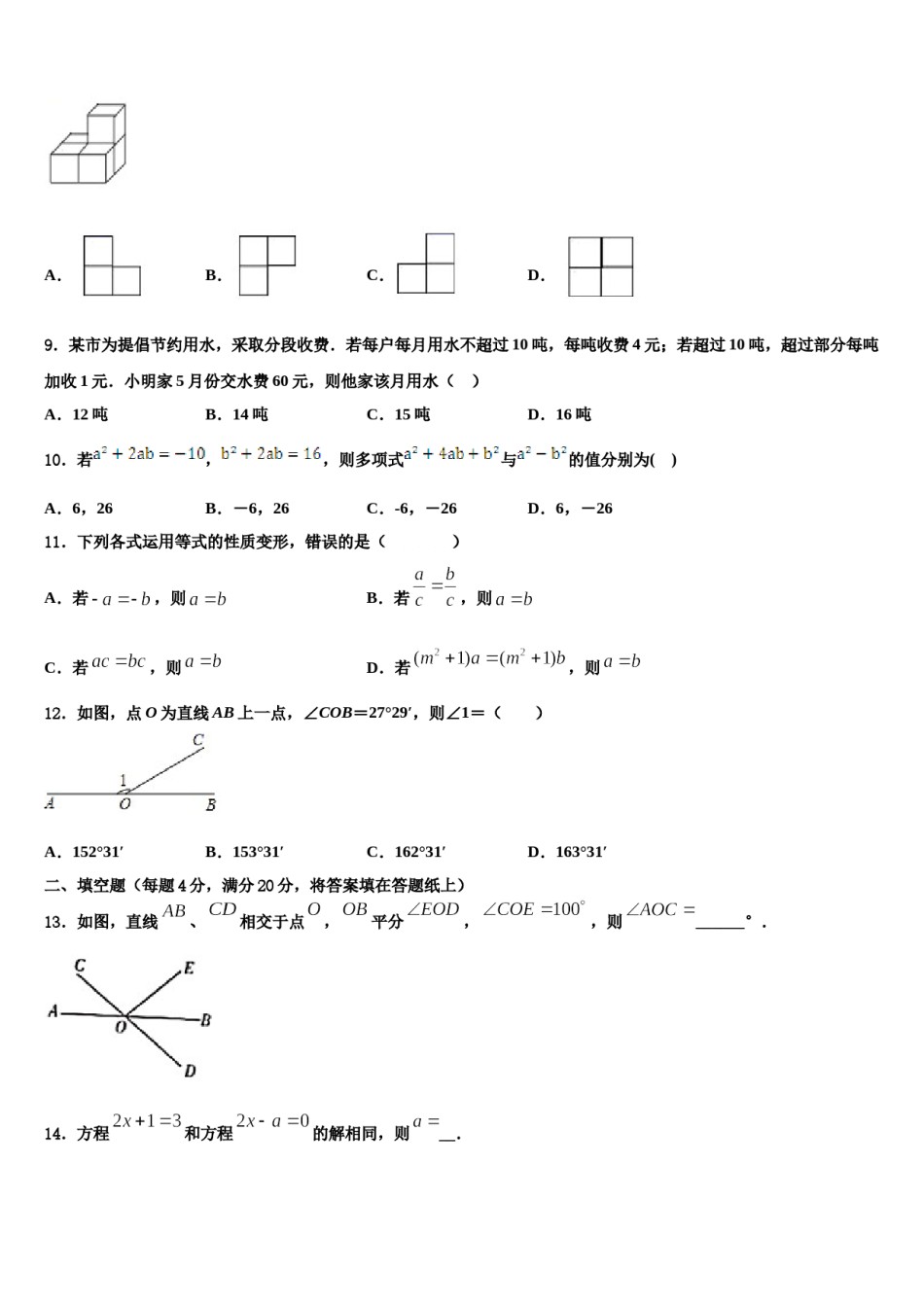 2023-2024学年海南省华东师大二附中数学七上期末学业水平测试试题含解析.doc_第2页
