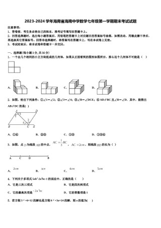 2023-2024学年海南省海南中学数学七年级第一学期期末考试试题含解析.doc