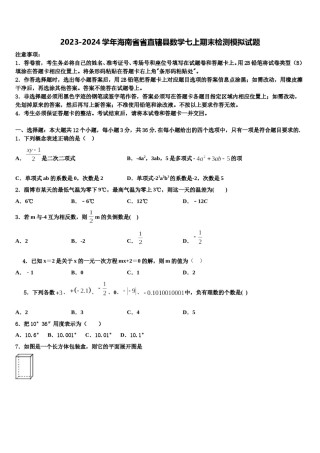 2023-2024学年海南省省直辖县数学七上期末检测模拟试题含解析.doc
