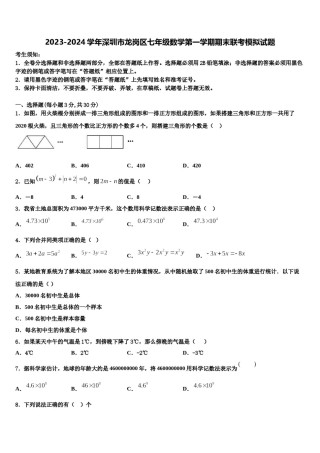 2023-2024学年深圳市龙岗区七年级数学第一学期期末联考模拟试题含解析.doc