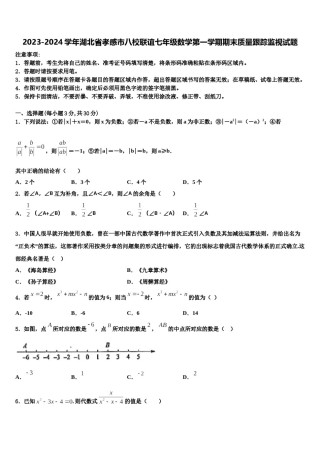 2023-2024学年湖北省孝感市八校联谊七年级数学第一学期期末质量跟踪监视试题含解析.doc