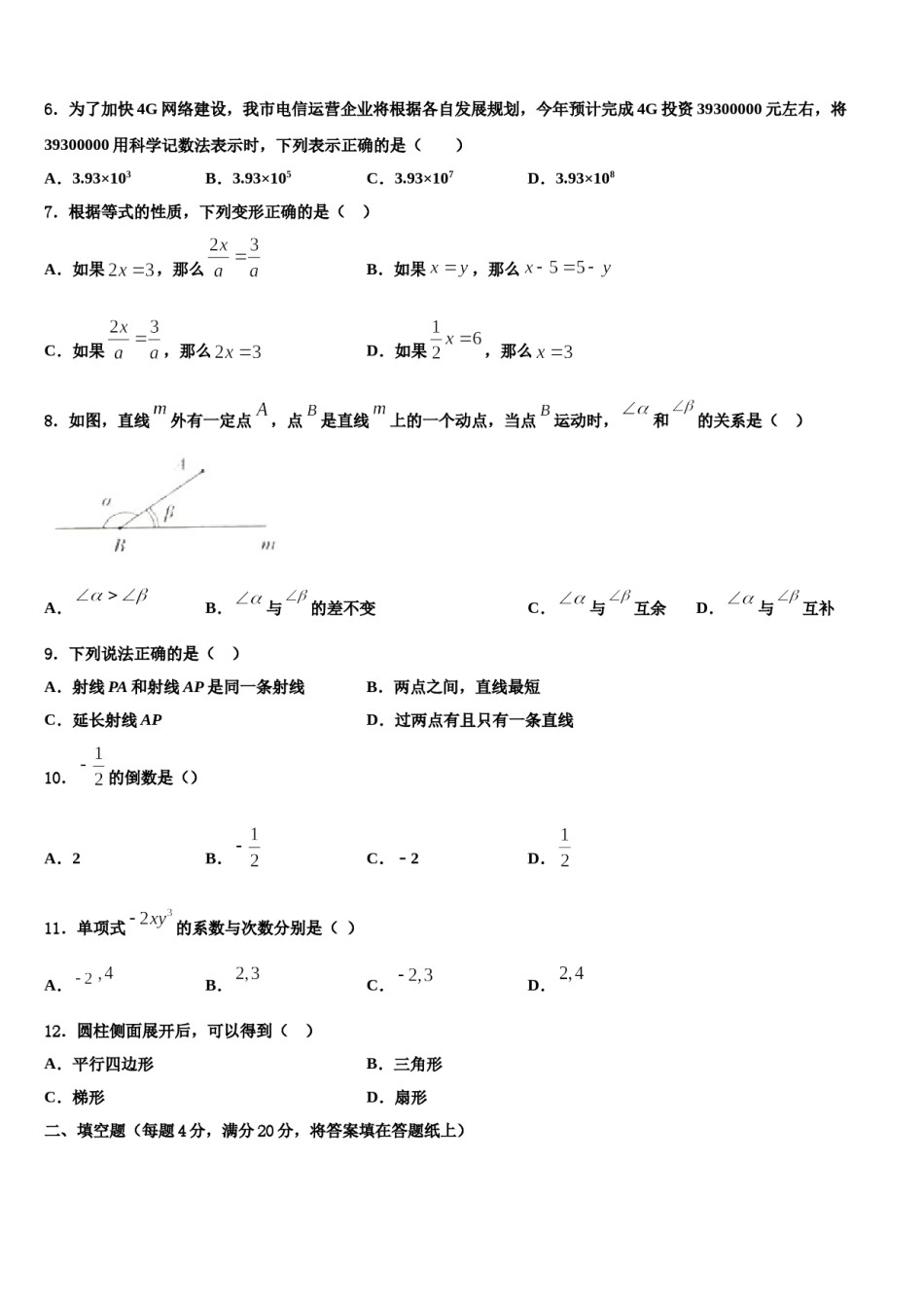2023-2024学年湖北省武汉市新洲区数学七年级第一学期期末达标检测模拟试题含解析.doc_第2页