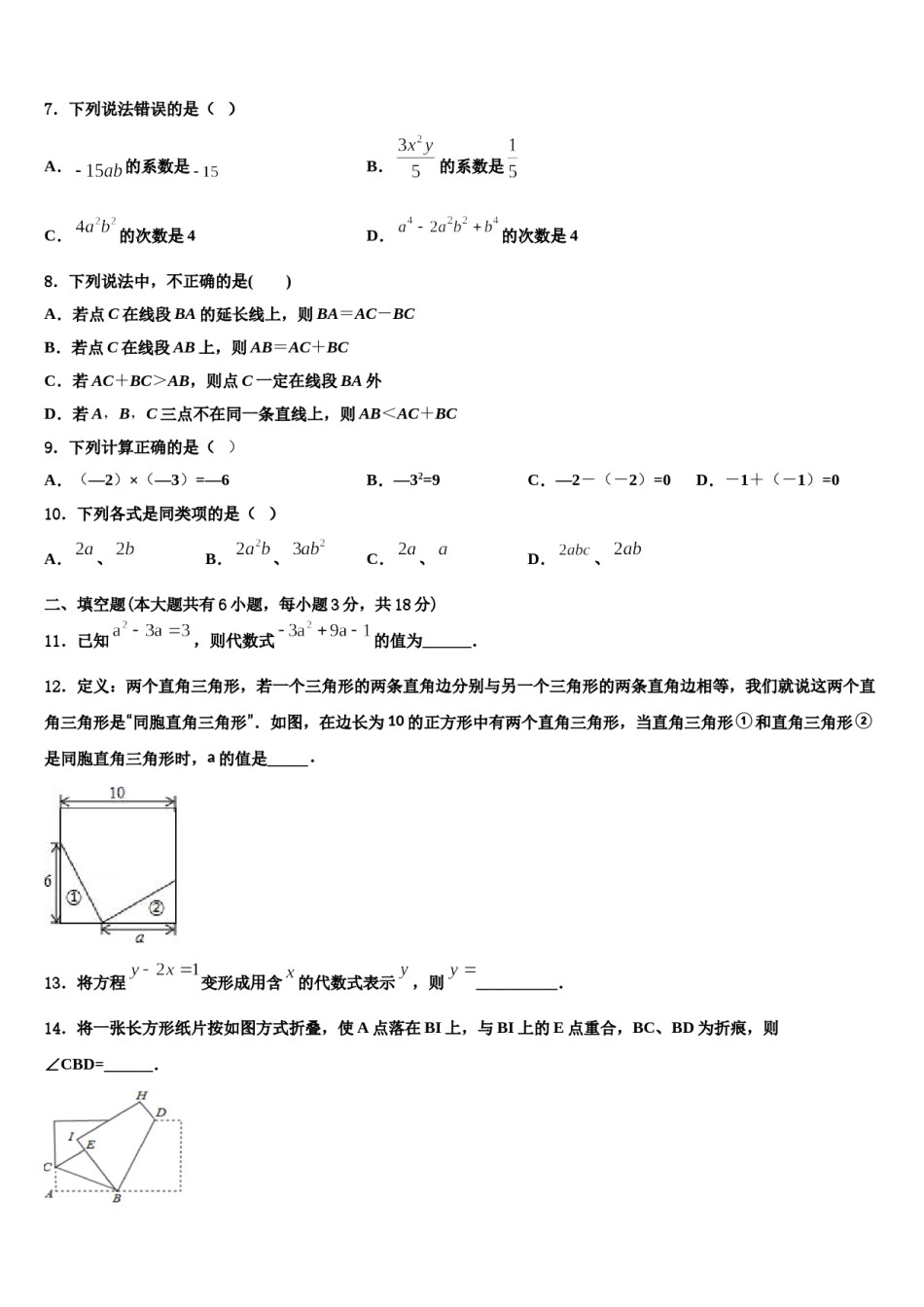 2023-2024学年湖北省武汉市新观察数学七年级第一学期期末监测试题含解析.doc_第2页