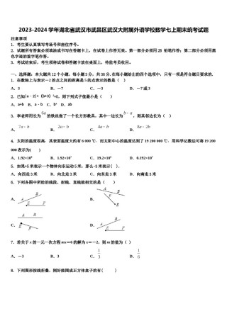 2023-2024学年湖北省武汉市武昌区武汉大附属外语学校数学七上期末统考试题含解析.doc