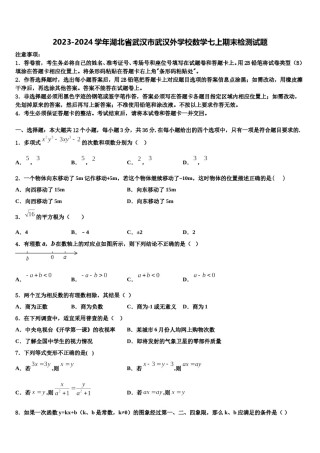 2023-2024学年湖北省武汉市武汉外学校数学七上期末检测试题含解析.doc