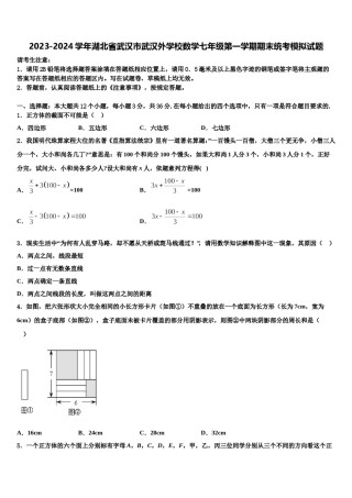 2023-2024学年湖北省武汉市武汉外学校数学七年级第一学期期末统考模拟试题含解析.doc
