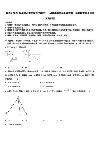 2023-2024学年湖北省武汉市江岸区七一华源中学数学七年级第一学期期末学业质量监测试题含解析.doc