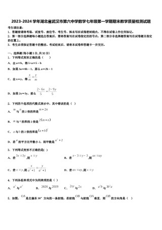 2023-2024学年湖北省武汉市第六中学数学七年级第一学期期末教学质量检测试题含解析.doc