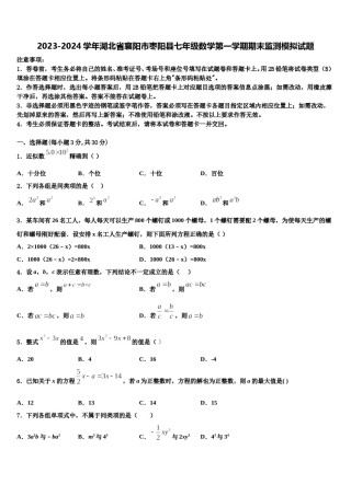 2023-2024学年湖北省襄阳市枣阳县七年级数学第一学期期末监测模拟试题含解析.doc