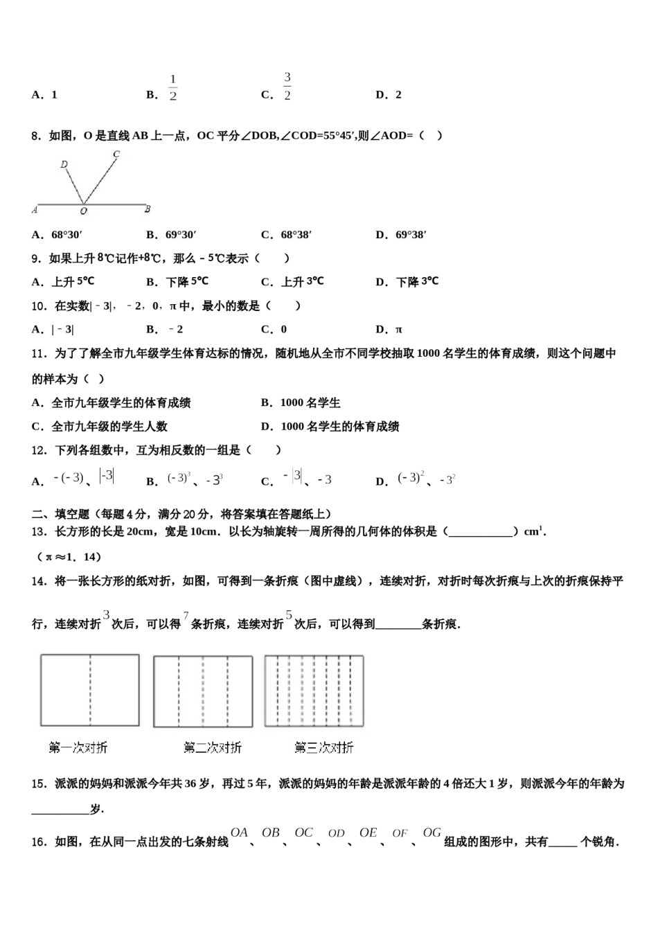 2023-2024学年湖北省部分地区数学七上期末复习检测试题含解析.doc_第2页