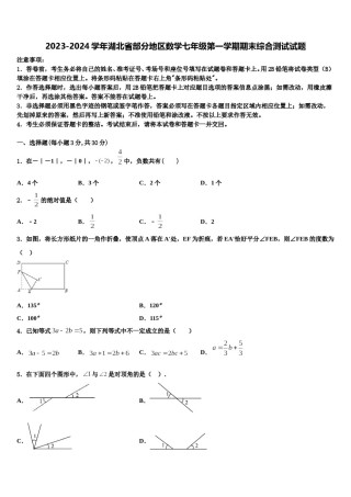 2023-2024学年湖北省部分地区数学七年级第一学期期末综合测试试题含解析.doc