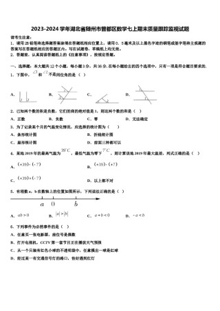 2023-2024学年湖北省随州市曾都区数学七上期末质量跟踪监视试题含解析.doc