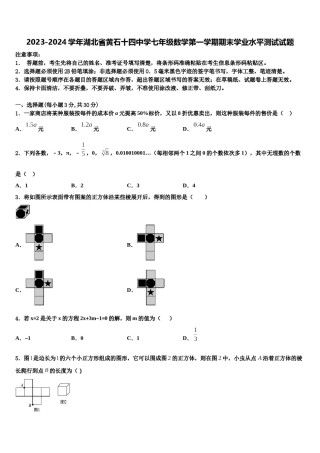 2023-2024学年湖北省黄石十四中学七年级数学第一学期期末学业水平测试试题含解析.doc