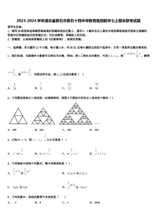 2023-2024学年湖北省黄石市黄石十四中学教育集团数学七上期末联考试题含解析.doc