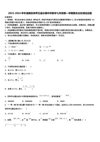 2023-2024学年湖南张家界五道水镇中学数学七年级第一学期期末达标测试试题含解析.doc