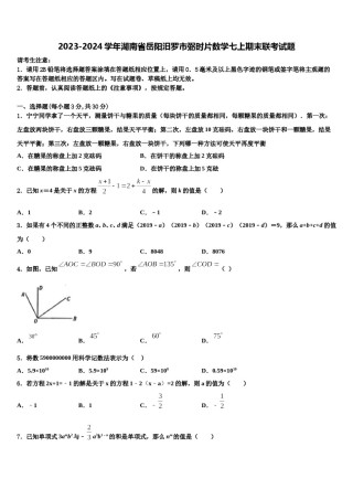 2023-2024学年湖南省岳阳汨罗市弼时片数学七上期末联考试题含解析.doc