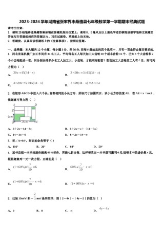 2023-2024学年湖南省张家界市桑植县七年级数学第一学期期末经典试题含解析.doc