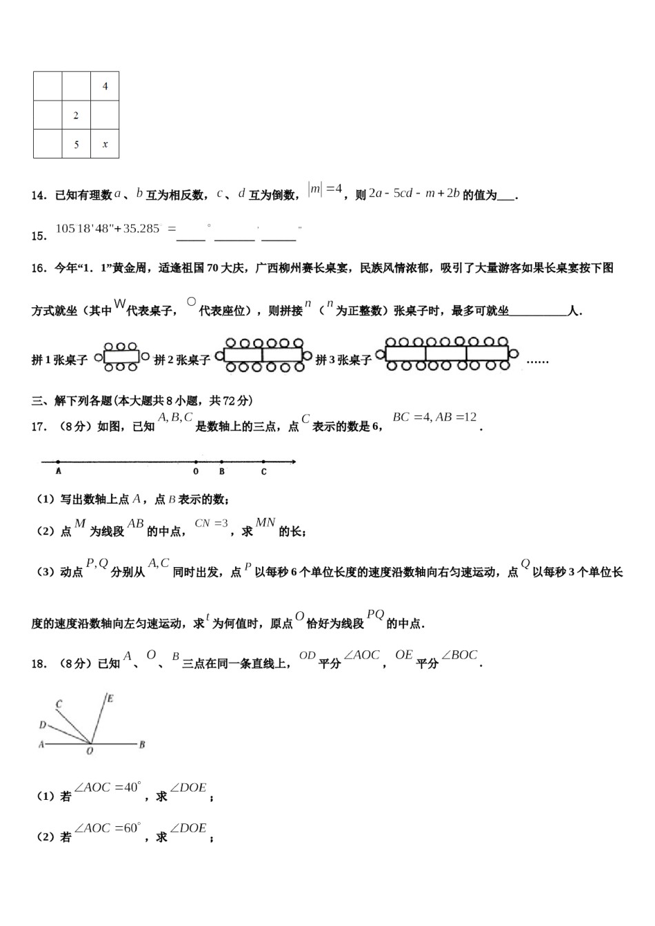 2023-2024学年湖南省衡阳县七年级数学第一学期期末调研试题含解析.doc_第3页