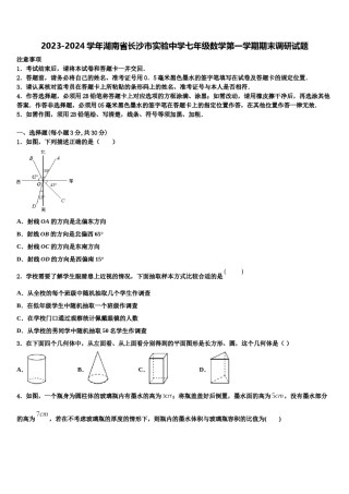 2023-2024学年湖南省长沙市实验中学七年级数学第一学期期末调研试题含解析.doc