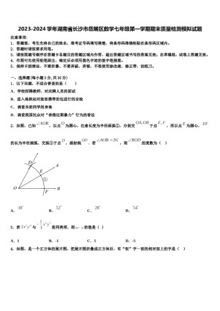 2023-2024学年湖南省长沙市岳麓区数学七年级第一学期期末质量检测模拟试题含解析.doc