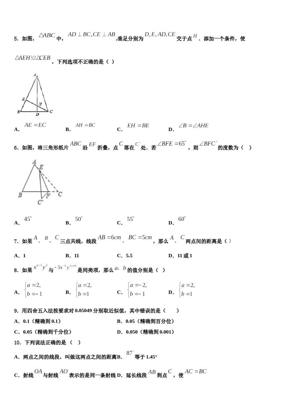 2023-2024学年湖南省长沙市师大附中教育集团七年级数学第一学期期末复习检测模拟试题含解析.doc_第2页