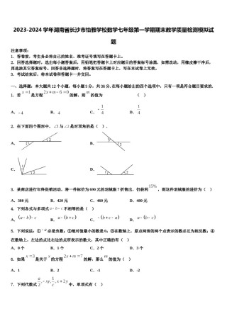 2023-2024学年湖南省长沙市怡雅学校数学七年级第一学期期末教学质量检测模拟试题含解析.doc