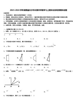 2023-2024学年湖南省长沙市长雅中学数学七上期末达标检测模拟试题含解析.doc