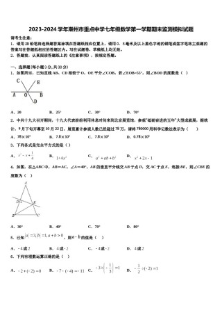 2023-2024学年潮州市重点中学七年级数学第一学期期末监测模拟试题含解析.doc