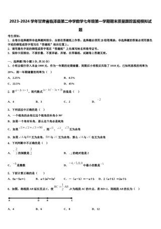 2023-2024学年甘肃省临泽县第二中学数学七年级第一学期期末质量跟踪监视模拟试题含解析.doc