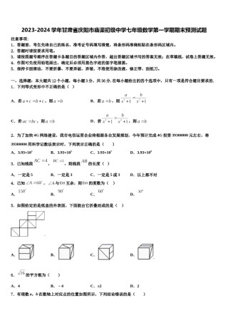 2023-2024学年甘肃省庆阳市庙渠初级中学七年级数学第一学期期末预测试题含解析.doc