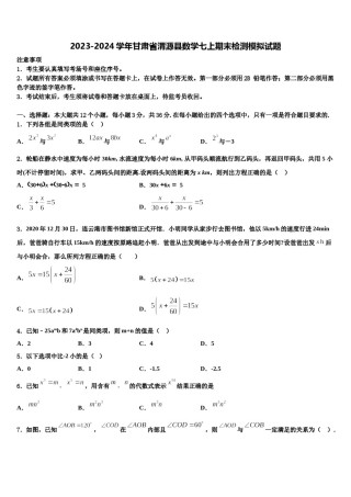 2023-2024学年甘肃省渭源县数学七上期末检测模拟试题含解析.doc