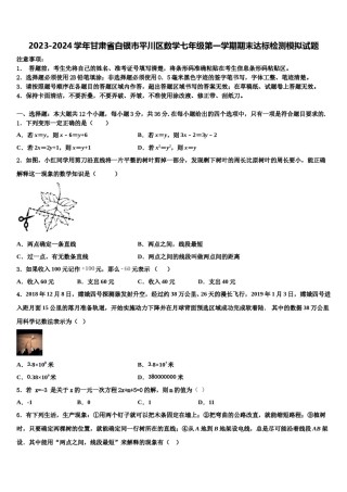 2023-2024学年甘肃省白银市平川区数学七年级第一学期期末达标检测模拟试题含解析.doc
