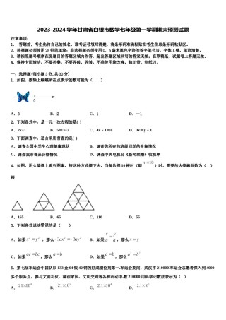 2023-2024学年甘肃省白银市数学七年级第一学期期末预测试题含解析.doc