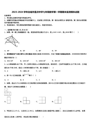2023-2024学年白城市重点中学七年级数学第一学期期末监测模拟试题含解析.doc