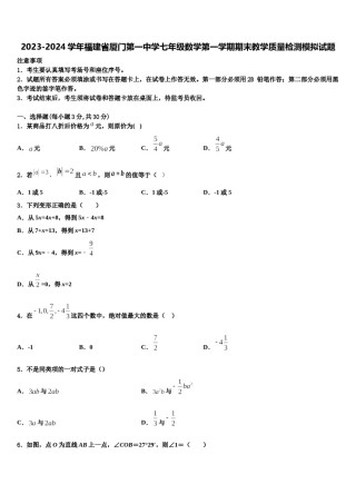 2023-2024学年福建省厦门第一中学七年级数学第一学期期末教学质量检测模拟试题含解析.doc