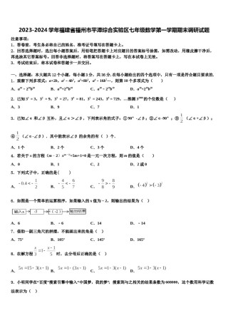 2023-2024学年福建省福州市平潭综合实验区七年级数学第一学期期末调研试题含解析.doc