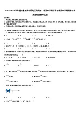 2023-2024学年福建省莆田市秀屿区莆田第二十五中学数学七年级第一学期期末教学质量检测模拟试题含解析.doc
