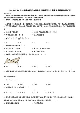 2023-2024学年福建省邵武市四中学片区数学七上期末学业质量监测试题含解析.doc