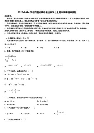 2023-2024学年西藏拉萨市名校数学七上期末调研模拟试题含解析.doc