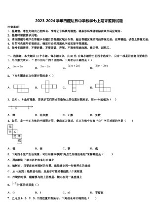 2023-2024学年西藏达孜中学数学七上期末监测试题含解析.doc