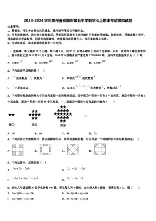 2023-2024学年贵州省安顺市第五中学数学七上期末考试模拟试题含解析.doc