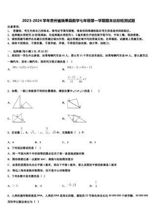 2023-2024学年贵州省施秉县数学七年级第一学期期末达标检测试题含解析.doc