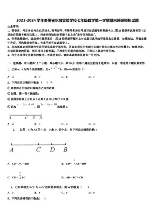 2023-2024学年贵州省水城实验学校七年级数学第一学期期末调研模拟试题含解析.doc