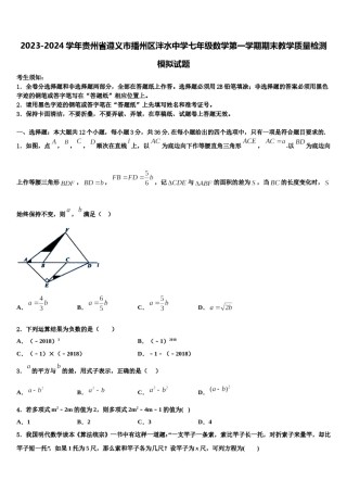 2023-2024学年贵州省遵义市播州区泮水中学七年级数学第一学期期末教学质量检测模拟试题含解析.doc