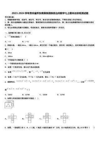 2023-2024学年贵州省黔东南苗族侗族自治州数学七上期末达标检测试题含解析.doc