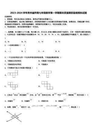 2023-2024学年贵州省黔南七年级数学第一学期期末质量跟踪监视模拟试题含解析.doc