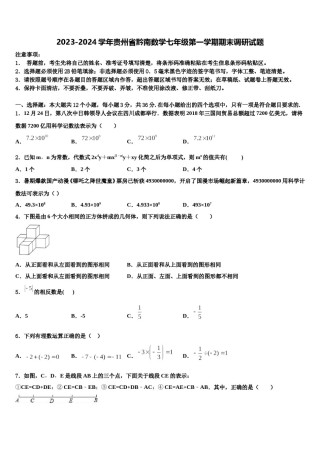 2023-2024学年贵州省黔南数学七年级第一学期期末调研试题含解析.doc