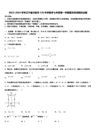 2023-2024学年辽宁省沈阳市126中学数学七年级第一学期期末检测模拟试题含解析.doc