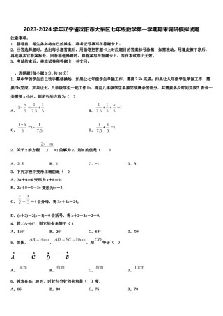 2023-2024学年辽宁省沈阳市大东区七年级数学第一学期期末调研模拟试题含解析.doc