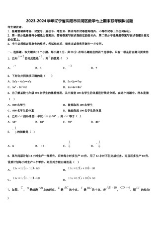 2023-2024学年辽宁省沈阳市沈河区数学七上期末联考模拟试题含解析.doc